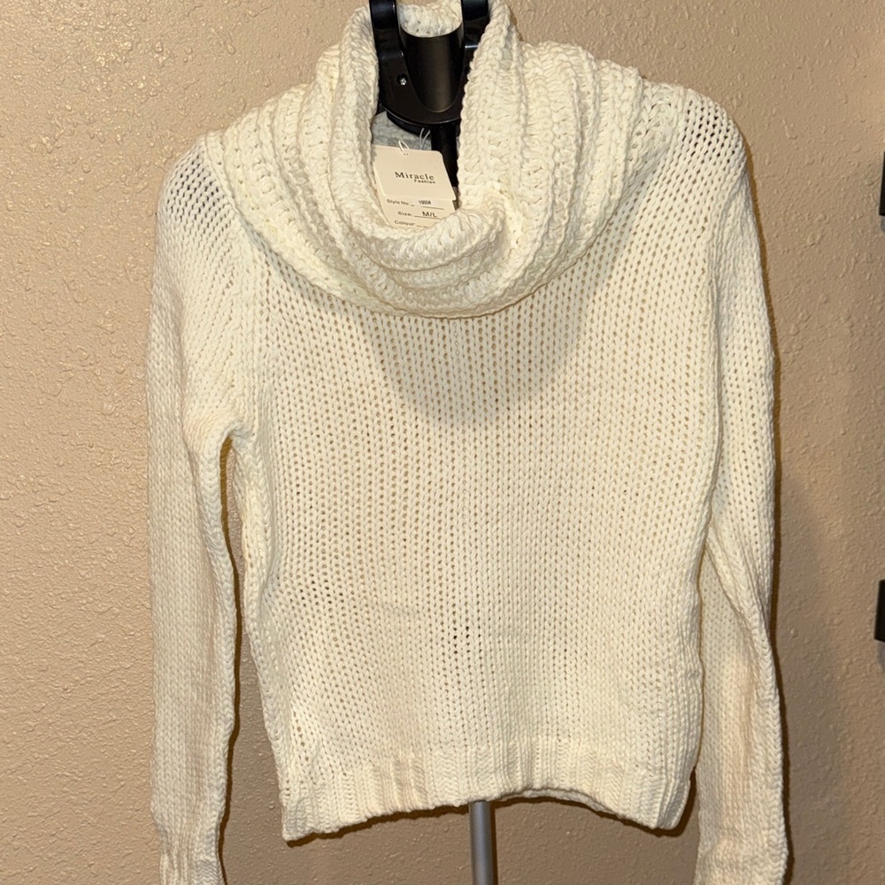 Miracle Cream Cowl Neck Cable knit Sweater​ - Picture 2 of 9